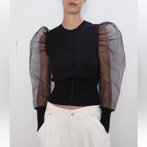 NEW Zara Black Organza
Cardigan With Voluminous Sheer
Sleeves